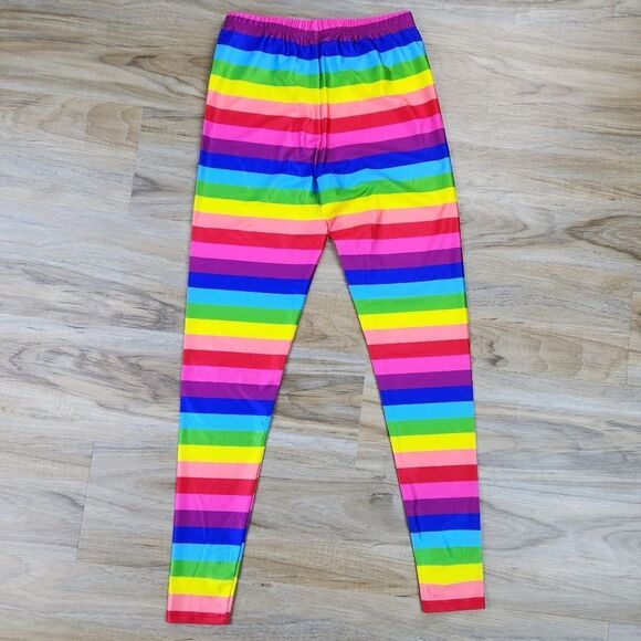 ☔️🔸️NWOT Rainbow Stripe Fitted Full Length Leggings Medium - Picture 5 of 10